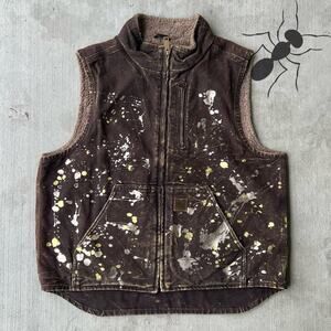Vintage Y2K Carhartt custom brown painted work wear vest